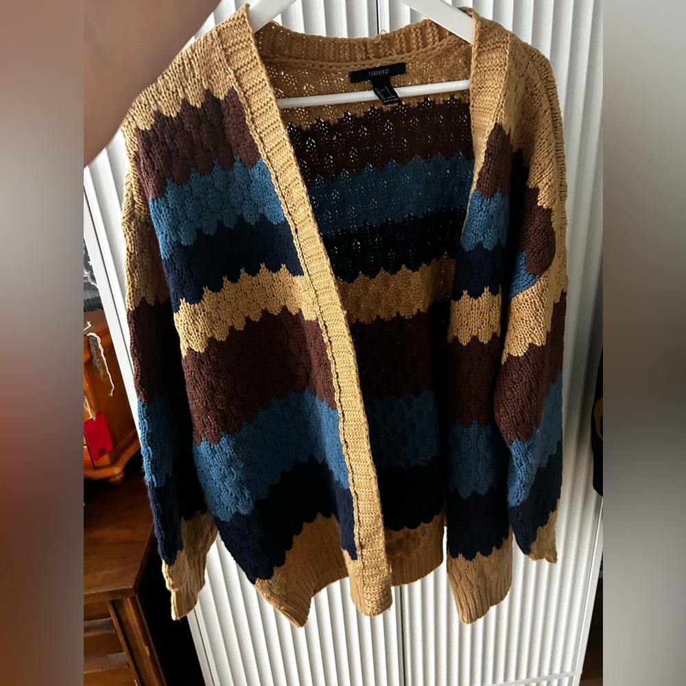 Forever 21 Brown and Blue Striped Cardigan